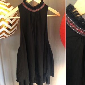 H&M Black Sleeveless Exaggerated Arm w Fringe Neck